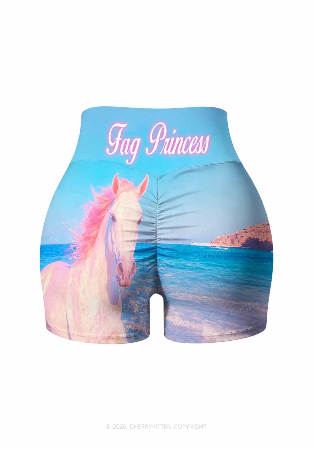 Blue Fag Princess Horse Pride Y2K Print Gym Shorts Cherrykitten