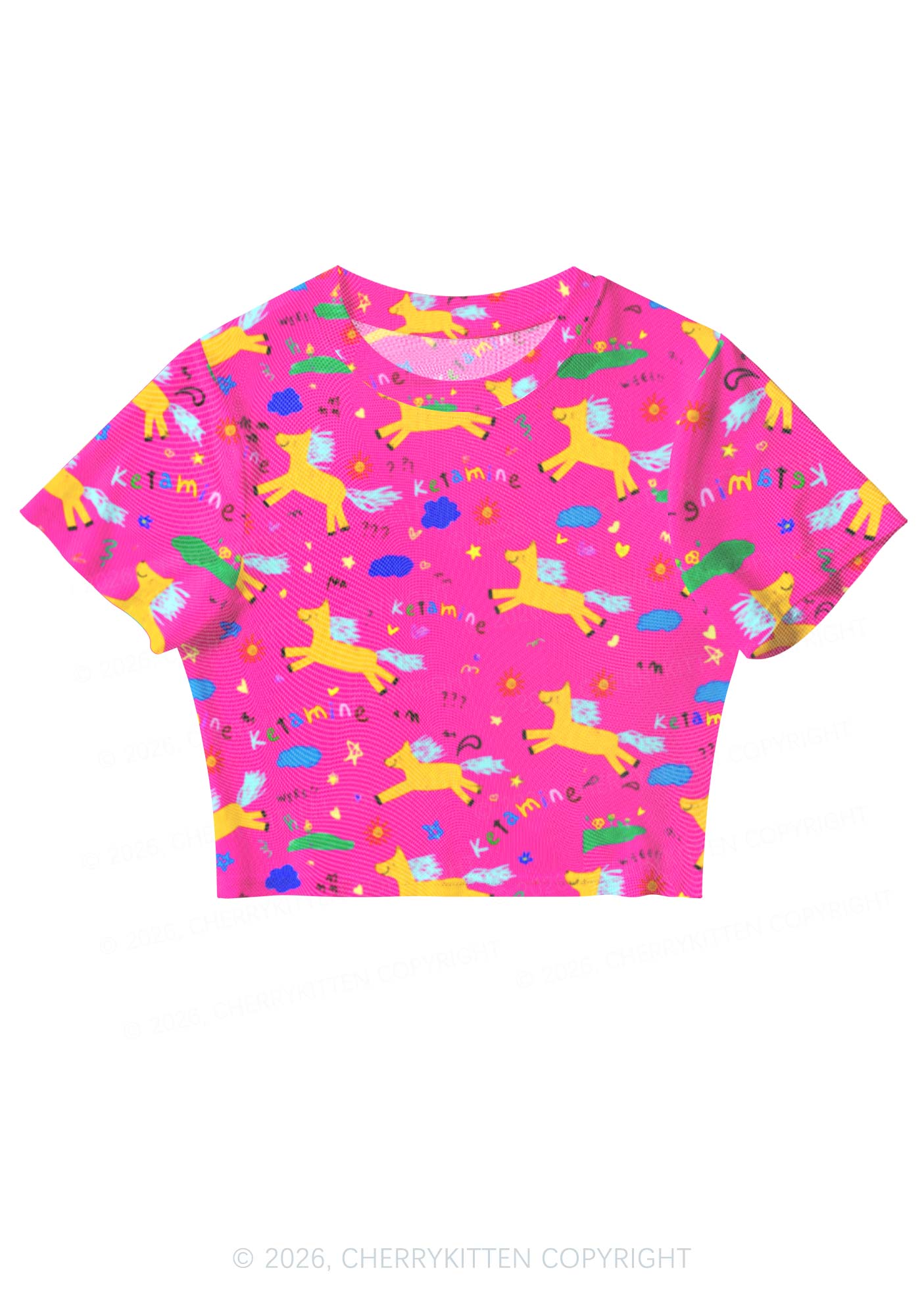 Orange Pony On Hot Pink Y2K Mesh Crop Top Cherrykitten