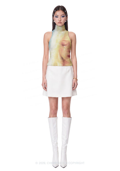 Crying Blonde Face Y2K Knit Turtleneck Tank Top Cherrykitten