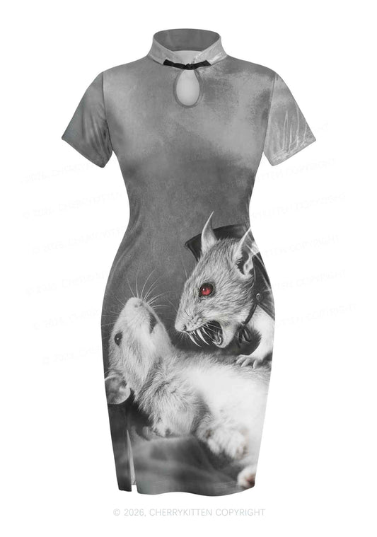 Halloween Vampire Rat Y2K Cheongsam Mini Dress Cherrykitten