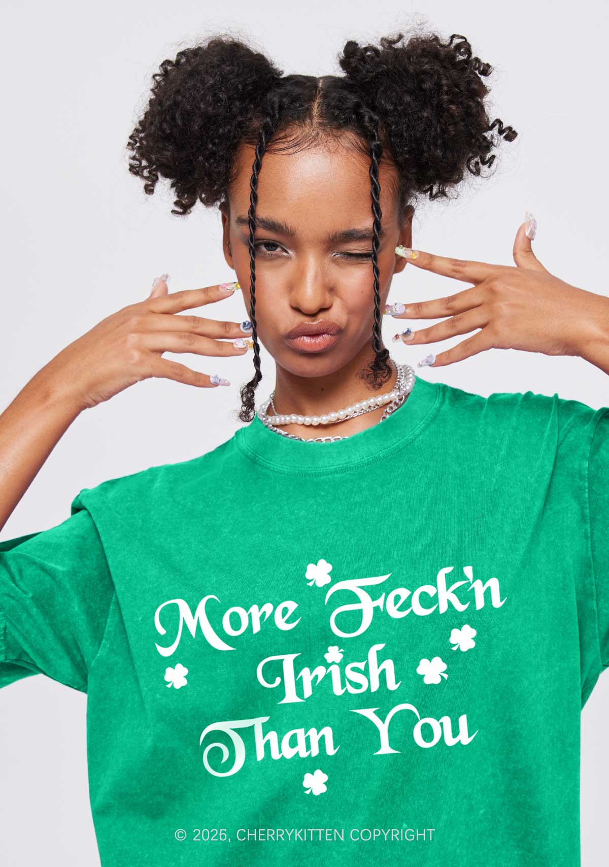 More Feckn Irish Than You St Patricks Y2K Washed Tee Cherrykitten