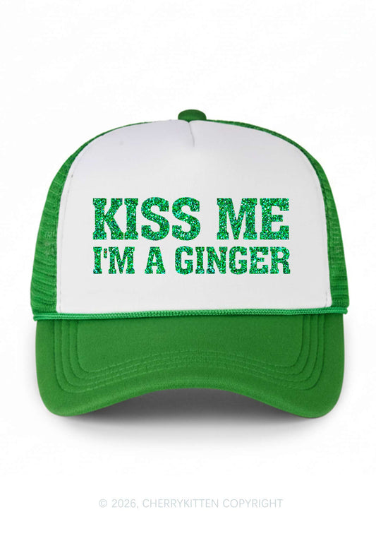 Glitter Kiss Me Im Ginger St Patricks Y2K Colorblock Trucker Hat Cherrykitten