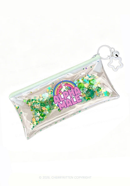 Rainbow Unicorn Alpha Male Y2K Quicksand Transparent Pencil Pouch Cherrykitten