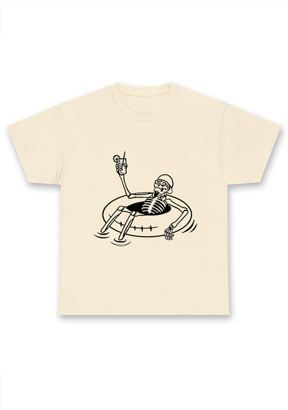 Halloween Skeleton Lying On Swimming Ring Chunky Shirt