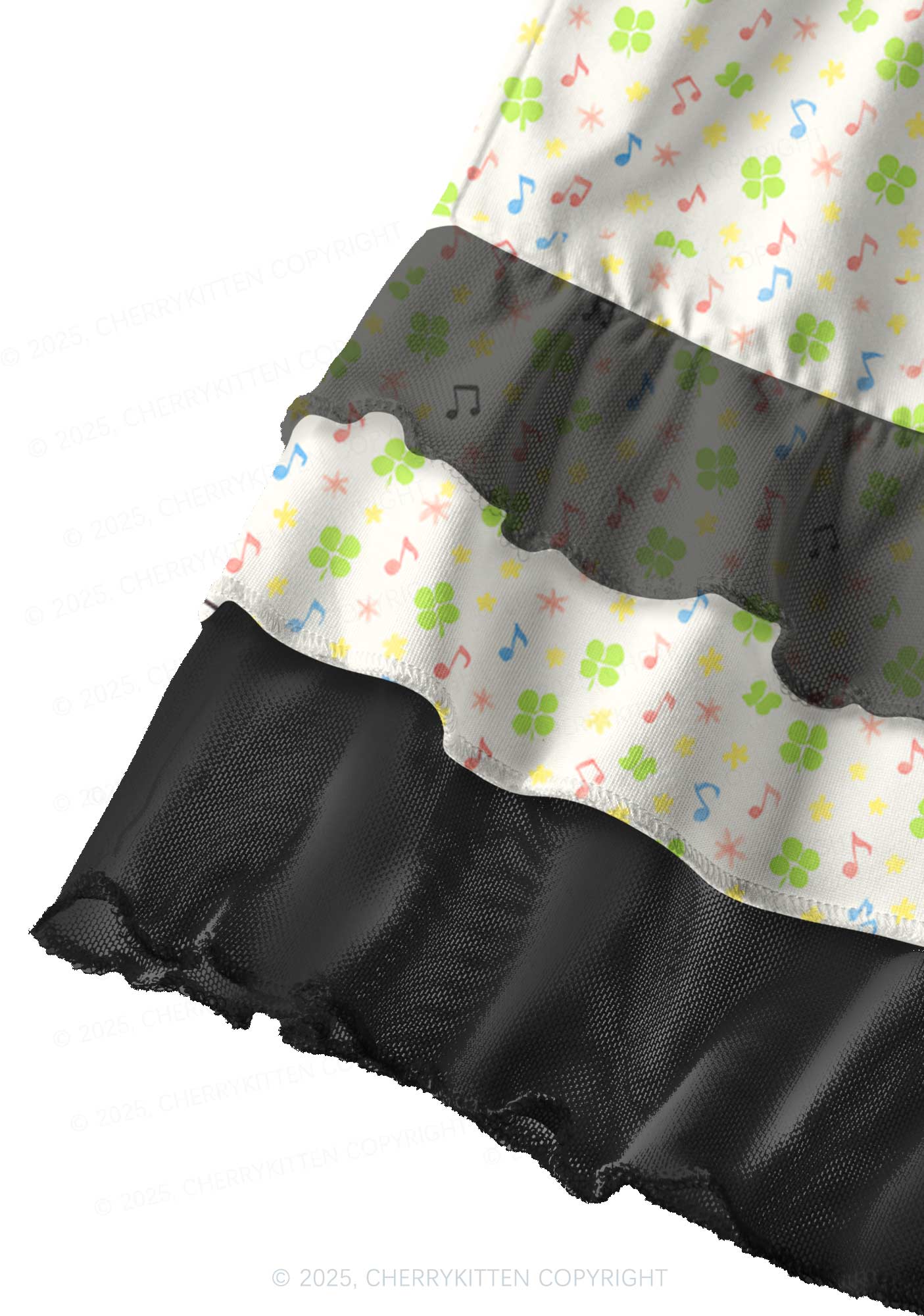 Music Notes Clover Stars St Patricks Y2K Print Mini Layered Skirt Cherrykitten