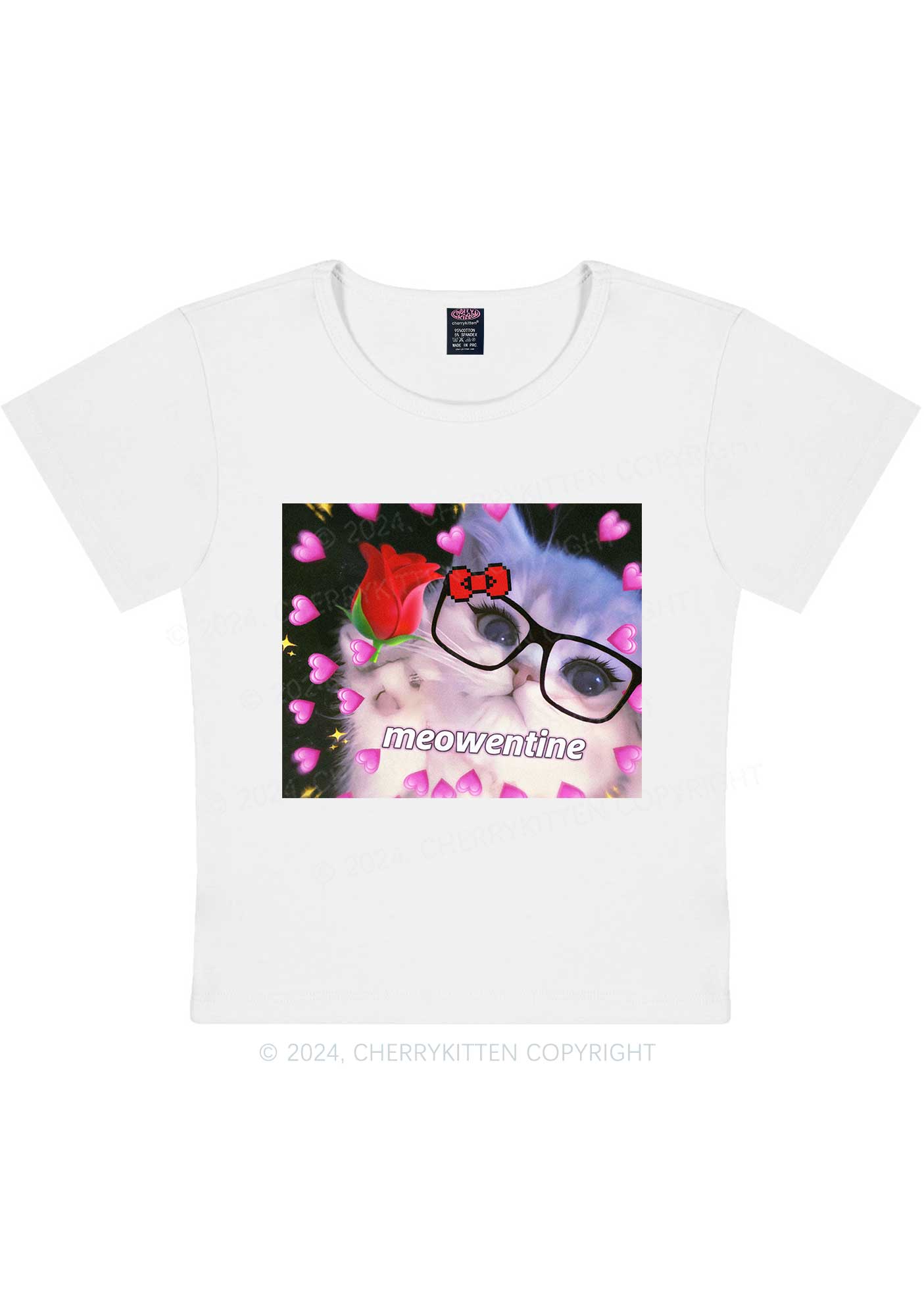 Meowentine Kitten Y2K Valentine's Day Baby Tee Cherrykitten