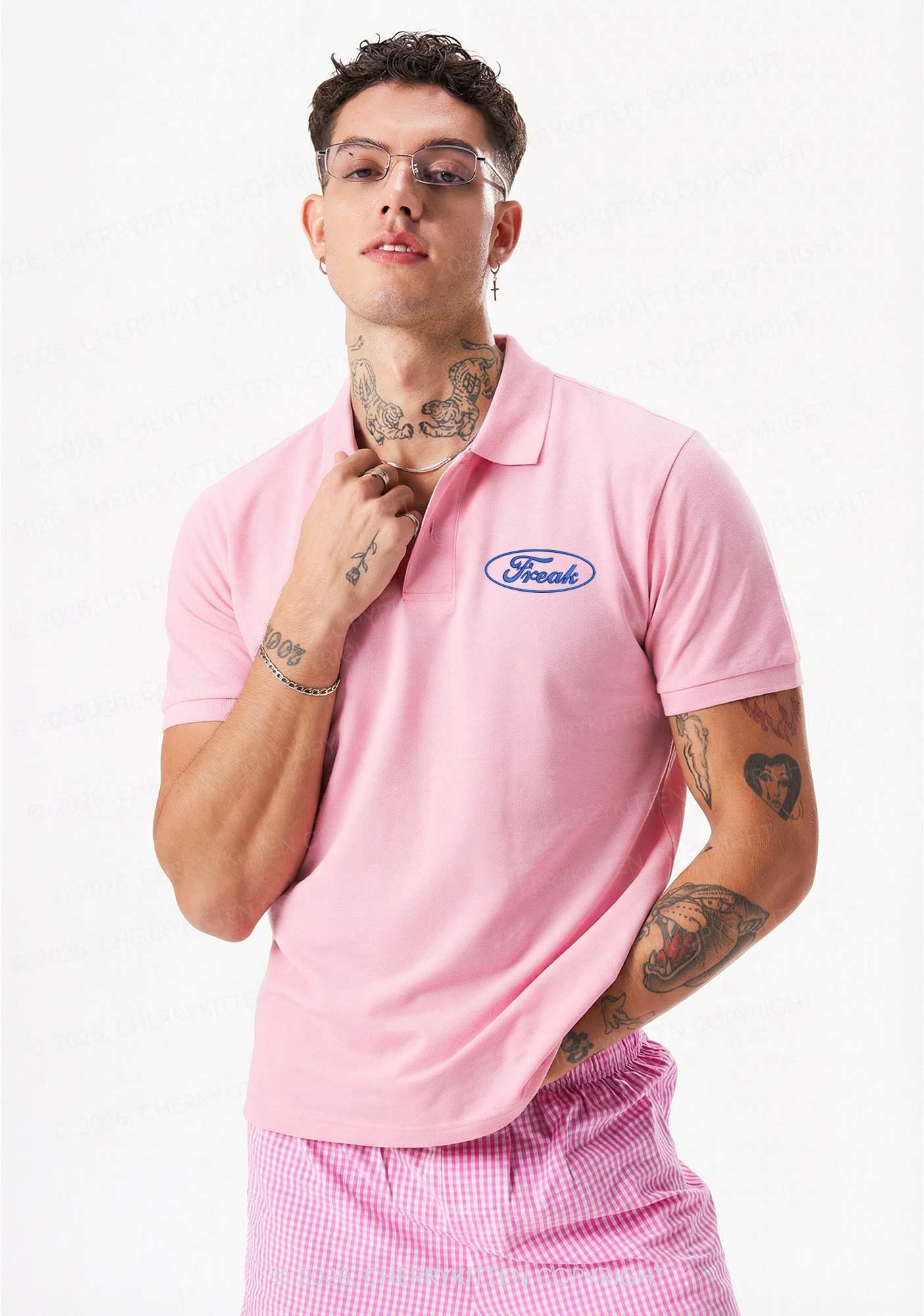 Embroidered Oval Freak Y2K Polo Shirts Cherrykitten