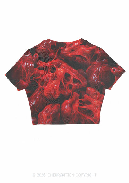 Red Anatomical Hearts Y2K Mesh Crop Top Cherrykitten