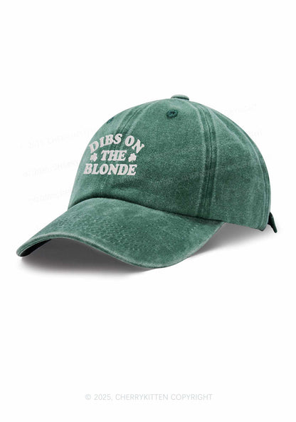 Embroidered Dibs On The Blonde St Patricks Y2K Washed Baseball Cap Cherrykitten
