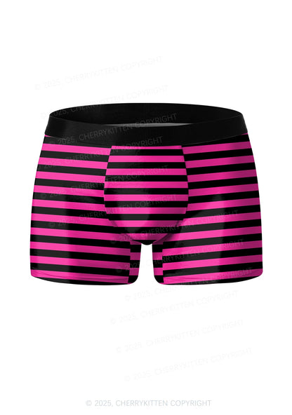 Pink And Black Stripe Valentine's Day Y2K Print Couples Boxer Thong Set Cherrykitten