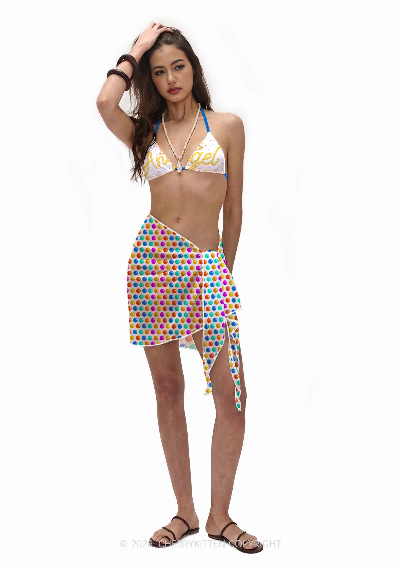 Rainbow Dots Angel Y2K Print Bikini Set Cherrykitten