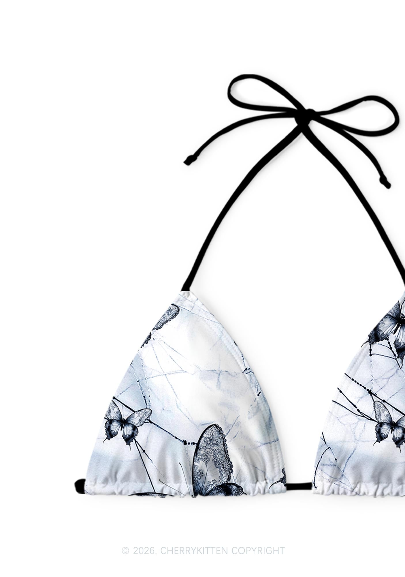 Pale Grey Gothic Butterfly Web Y2K Print Bikini Set Cherrykitten