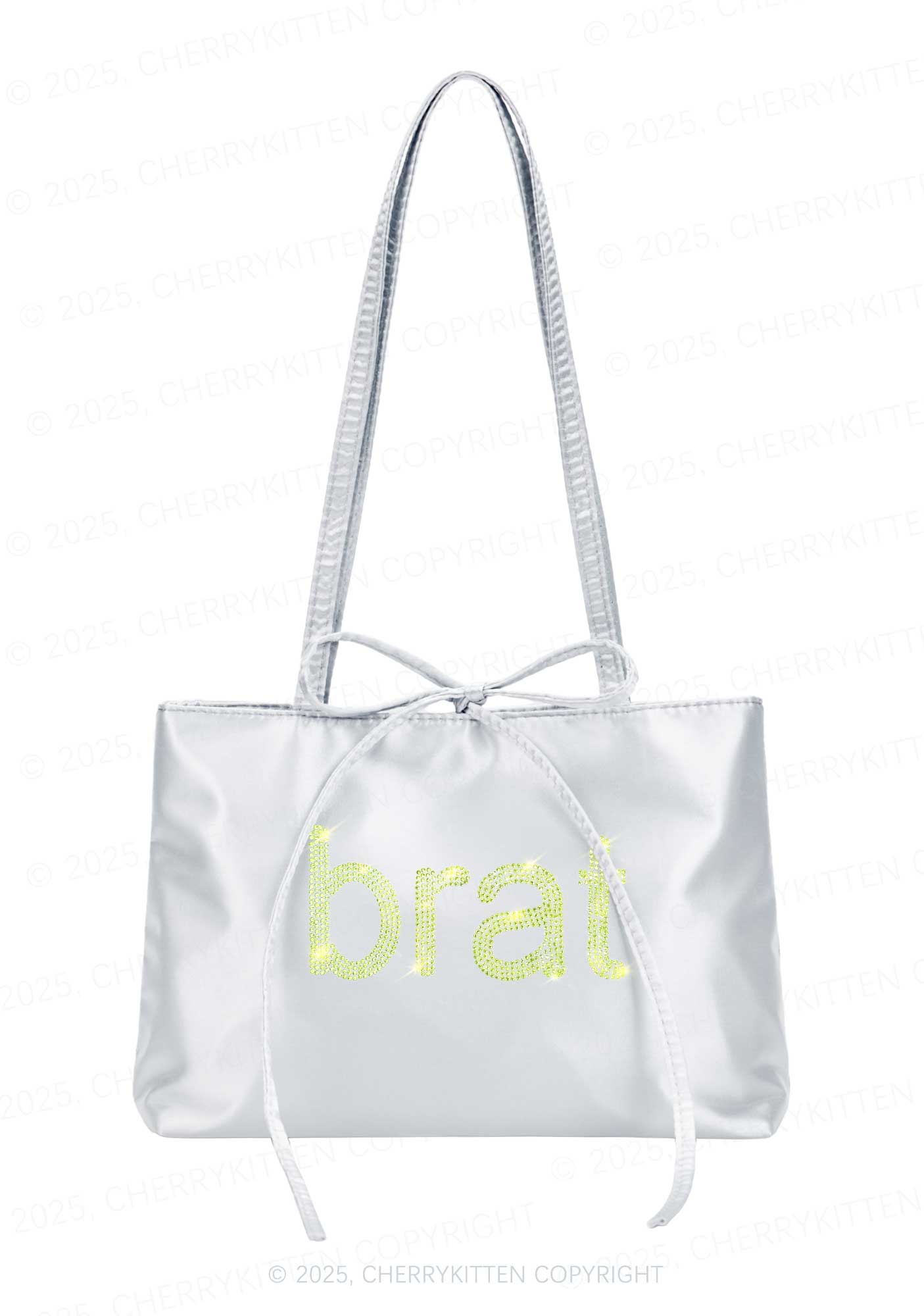 Rhinestone Green Brat Y2K Satin Bags Cherrykitten