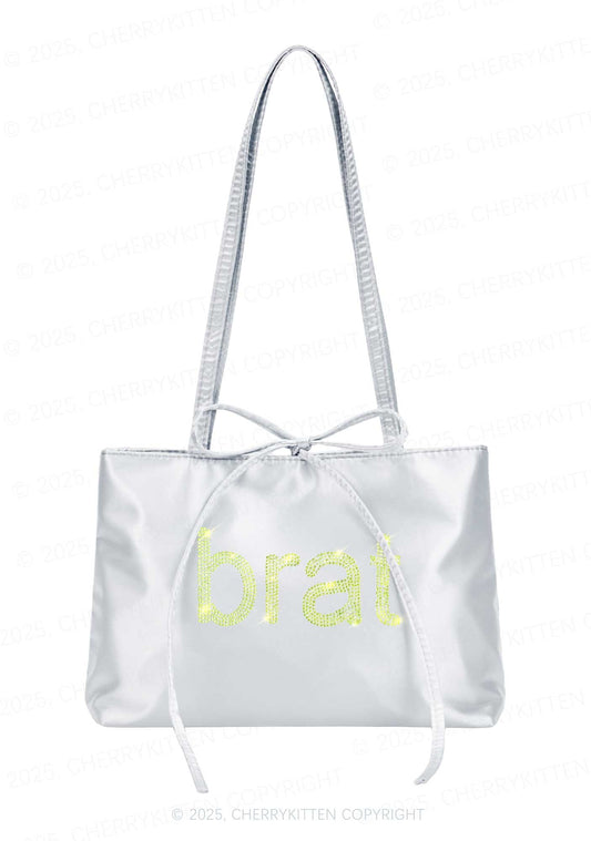 Rhinestone Green Brat Y2K Satin Bags Cherrykitten