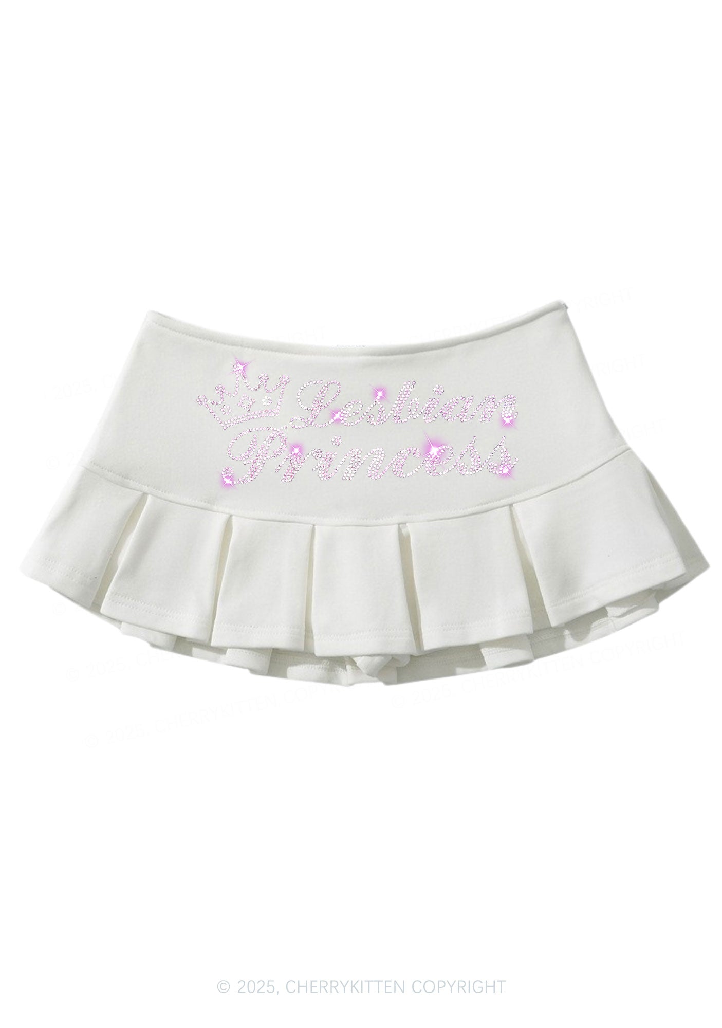 Rhinestone Lesbian Princess Pride Y2K Mini Pleated Skirts Cherrykitten