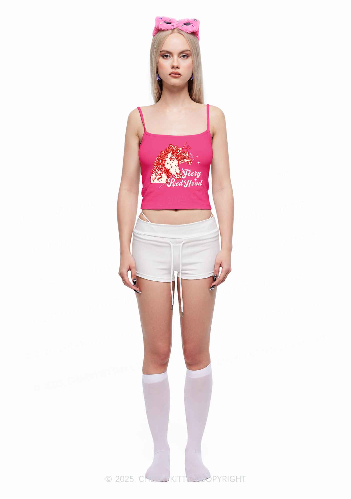 Fiery Red Head Y2K Spaghetti Strap Cami Cherrykitten
