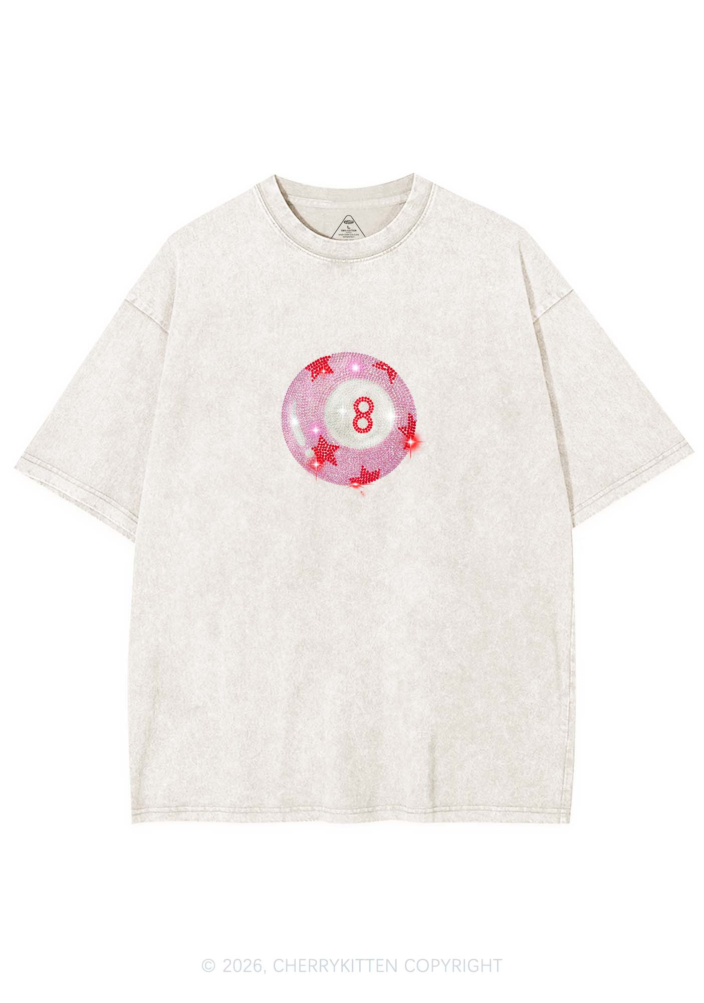 Rhinestone Pink Eight Ball Star Y2K Shirts Washed Tee Cherrykitten