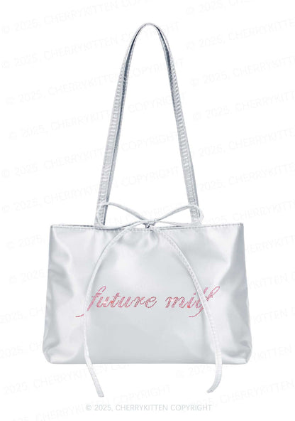 Rhinestone Pink Future Mxxf Y2K Satin Bags Cherrykitten