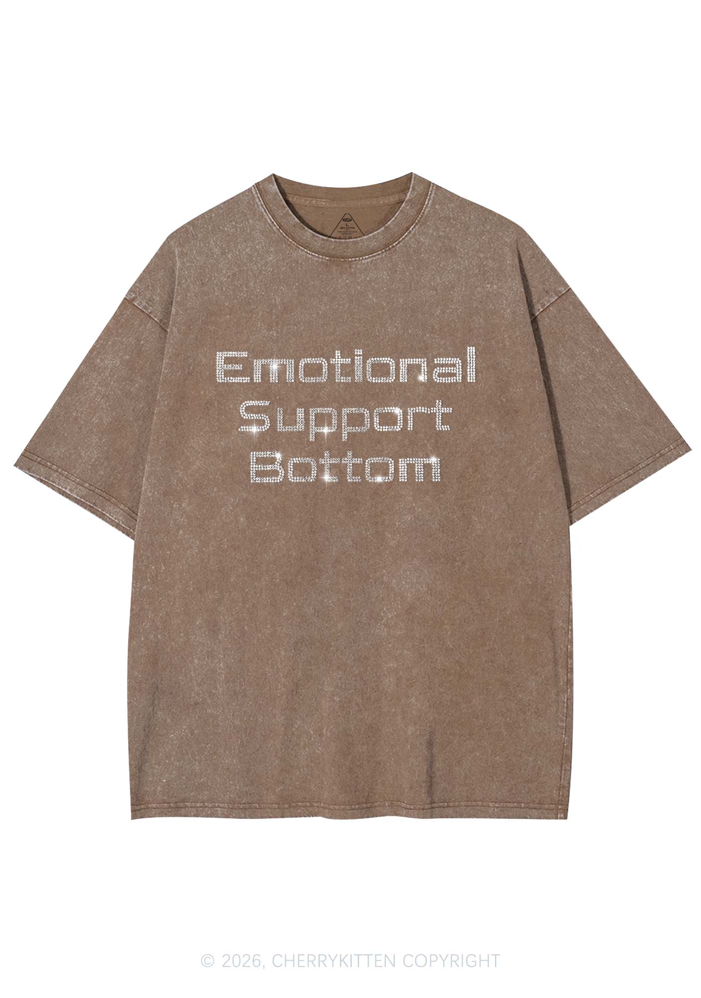 Rhinestone Emotional Support Bottom Pride Y2K Shirts Washed Tee Cherrykitten