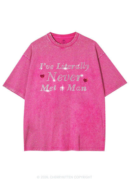 Rhinestone Never Met A Man Pride Y2K Shirts Washed Tee Cherrykitten