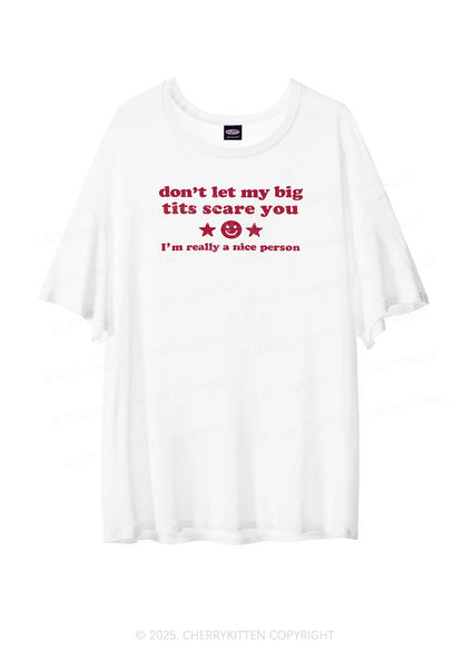 Don't Let My Big Txts Scare You Y2K Sheer Boyfriend Tee Cherrykitten