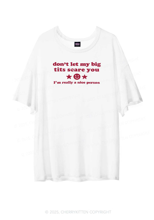 Don't Let My Big Txts Scare You Y2K Sheer Boyfriend Tee Cherrykitten