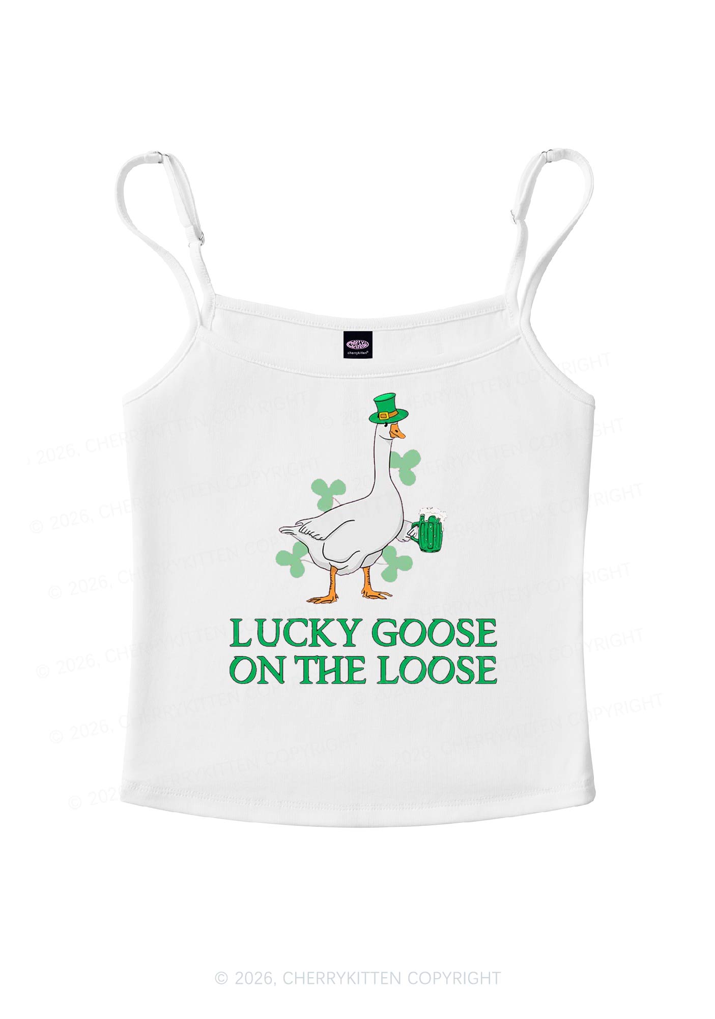 Lucky Goose On The Loose St Patricks Y2K Spaghetti Strap Cami Cherrykitten
