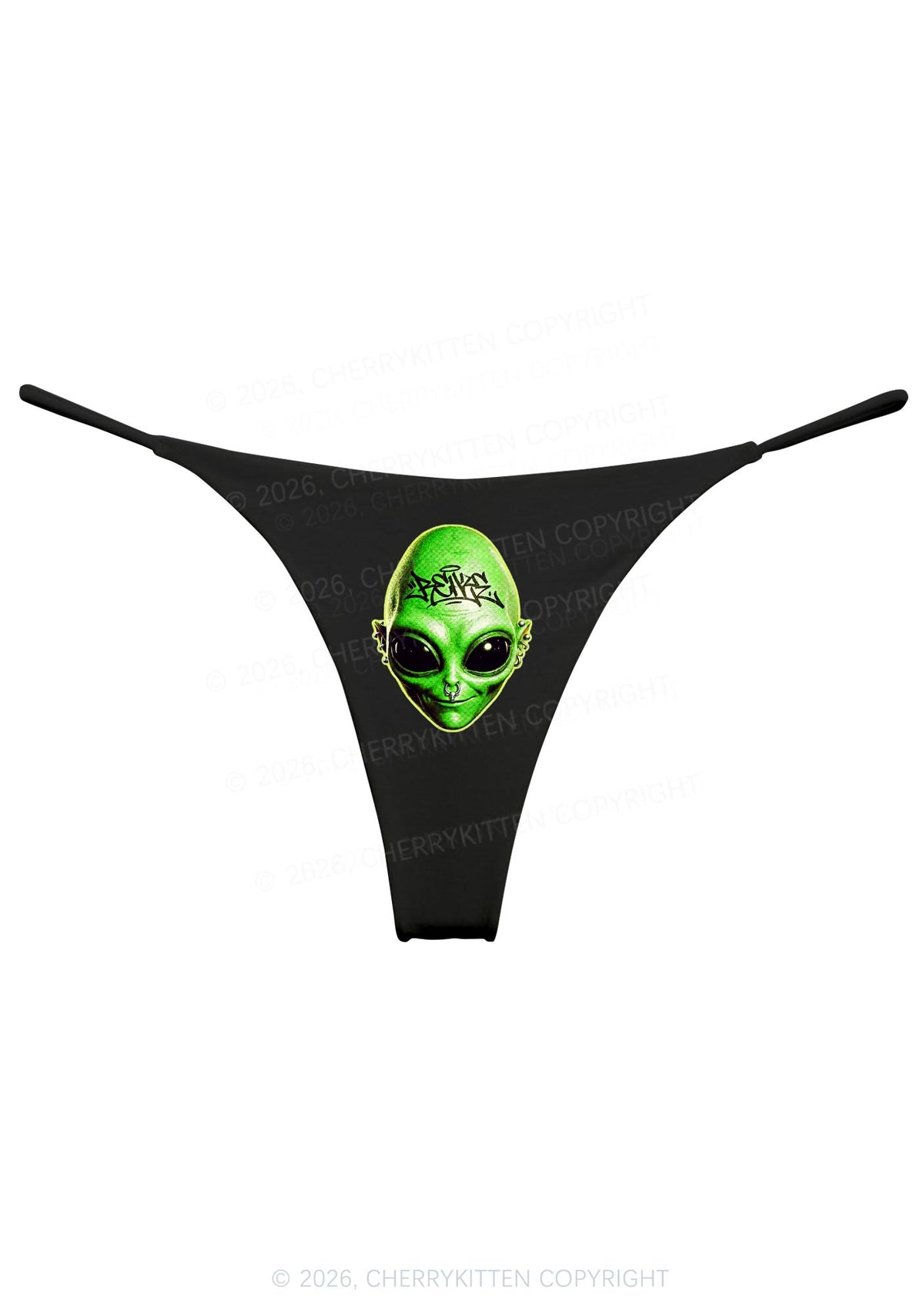 Halloween Green Alien Head Y2K Bikini String Thong Cherrykitten