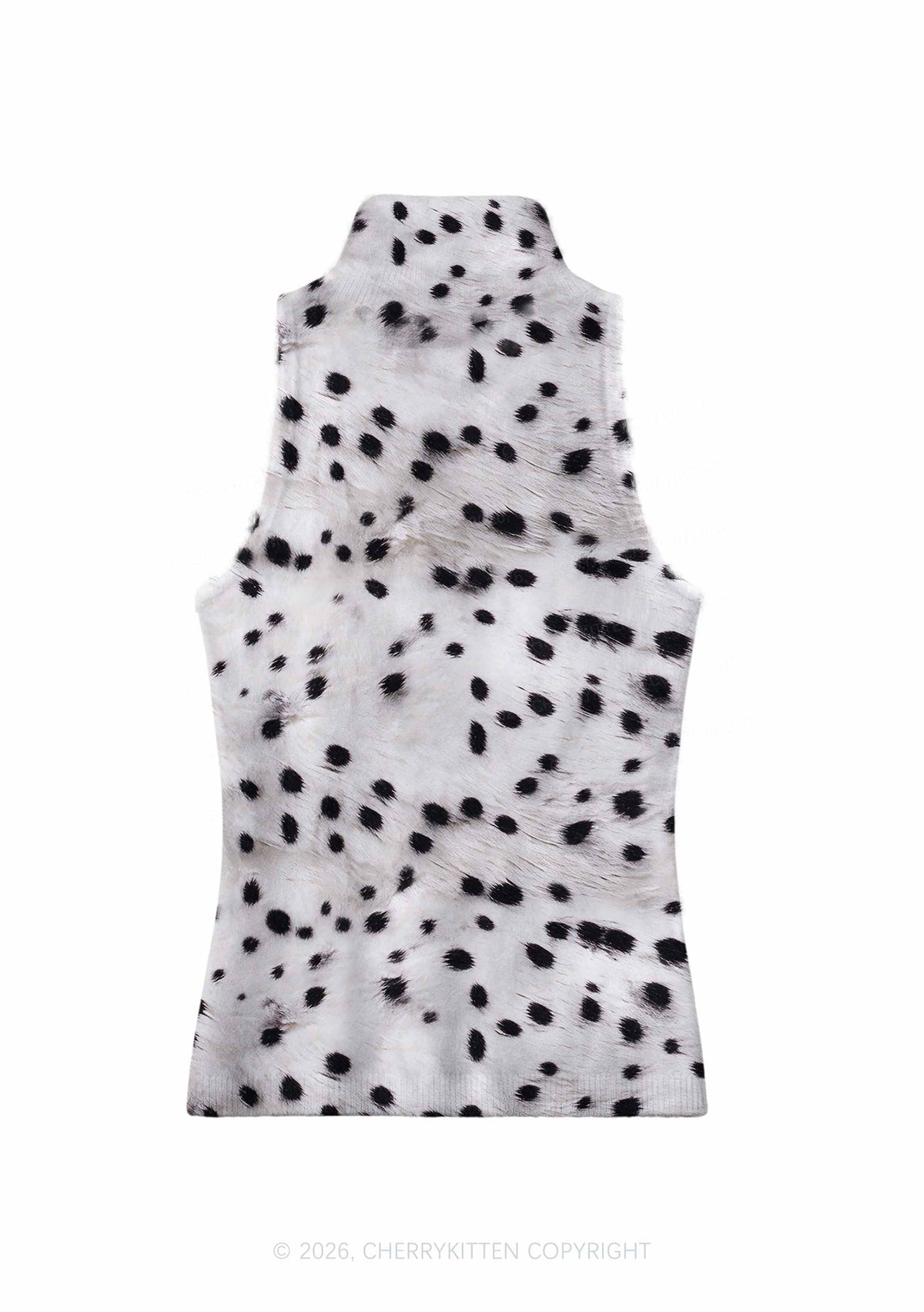 Black Dots On White Y2K Knit Turtleneck Tank Top Cherrykitten