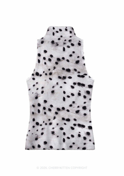 Black Dots On White Y2K Knit Turtleneck Tank Top Cherrykitten
