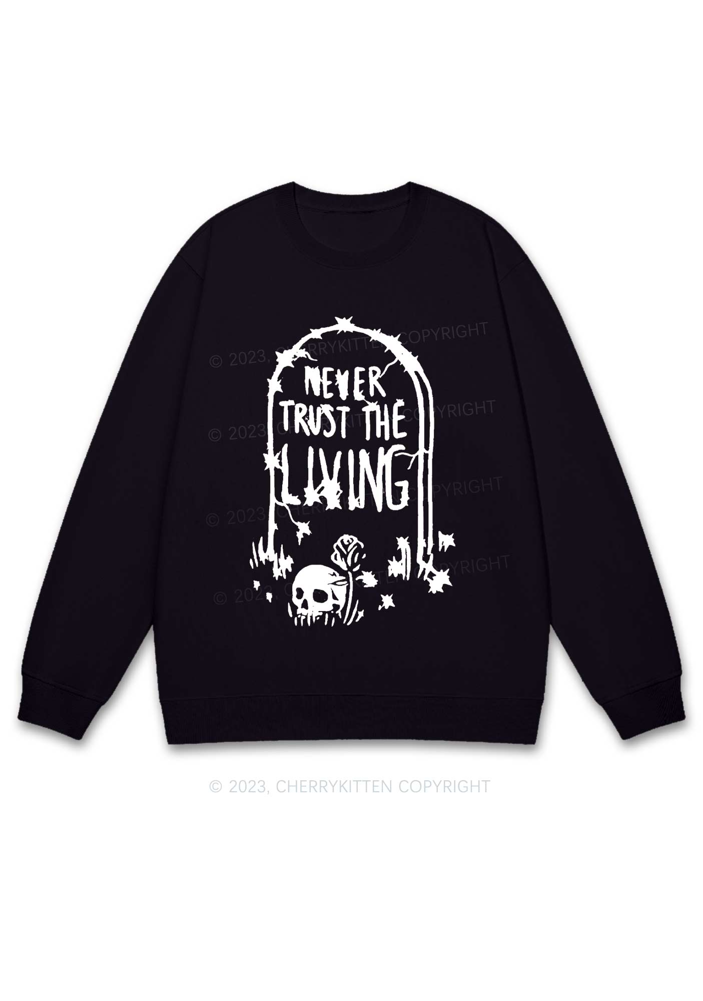 Never Trust The Living Halloween Y2K Sweatshirt Cherrykitten