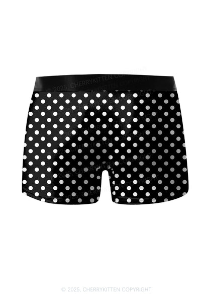 White Polka Dots On Black Valentine's Day Y2K Print Couples Boxer Thong Set Cherrykitten