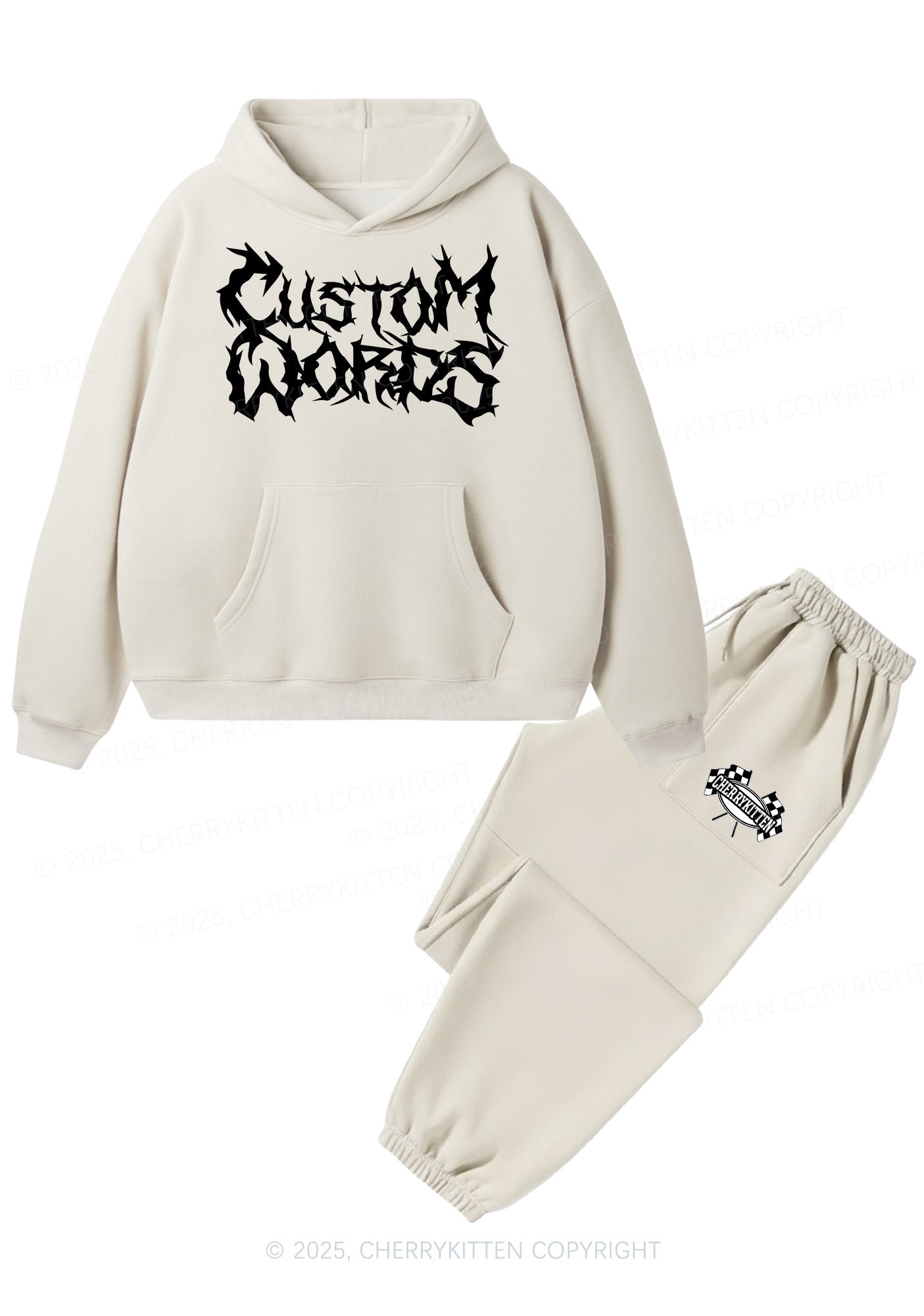 Custom Text Punk Font Y2K Fleece Hoodie Set Cherrykitten