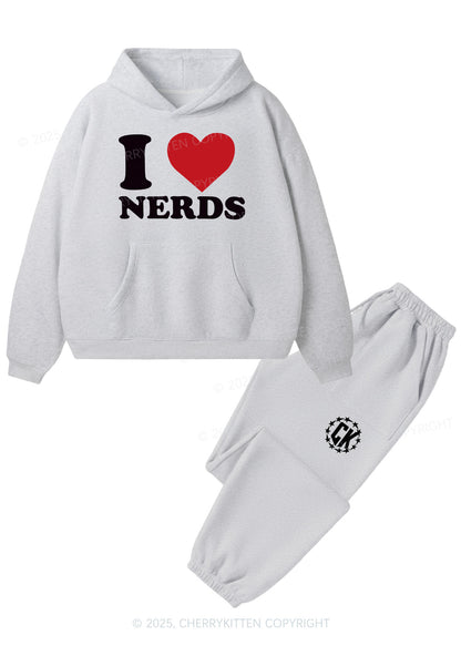 I Love Nerds Y2K Fleece Hoodie Set Cherrykitten