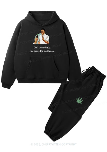 Oh I Dont Drink Y2K Fleece Hoodie Set Cherrykitten