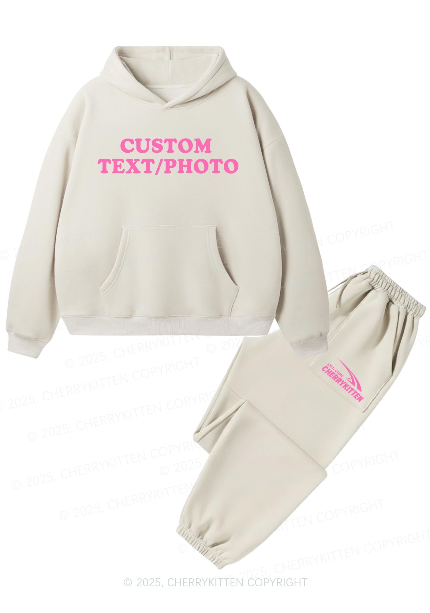Custom Personalized Text Y2K Fleece Hoodie Set Cherrykitten