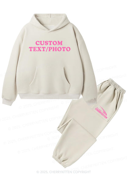 Custom Personalized Text Y2K Fleece Hoodie Set Cherrykitten