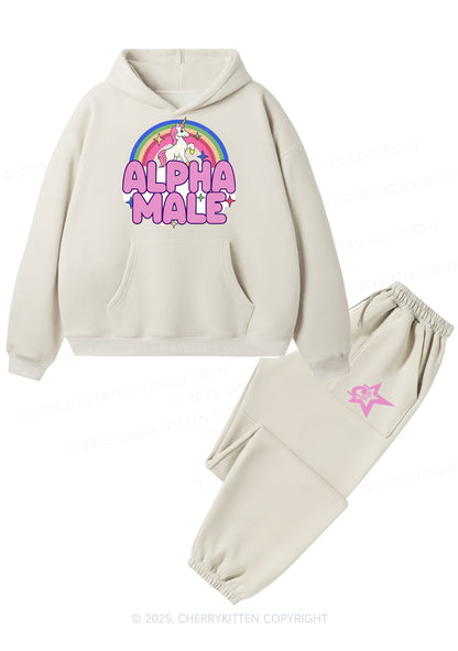 Rainbow Unicorn Alpha Male Y2K Fleece Hoodie Set Cherrykitten