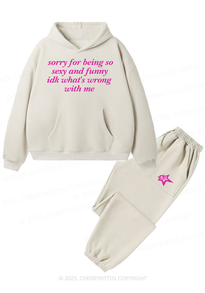 Sorry For Being So Funny Y2K Fleece Hoodie Set Cherrykitten