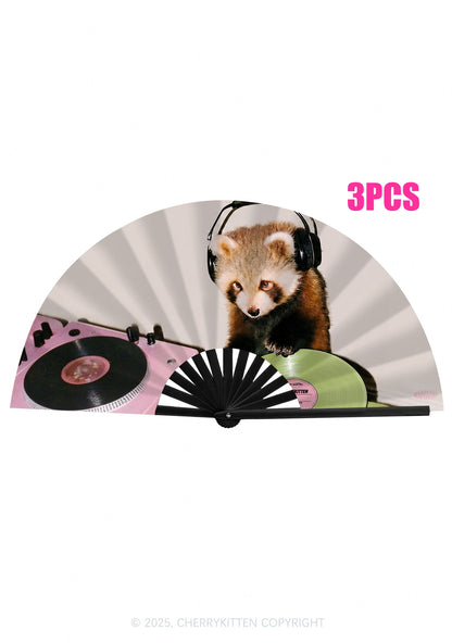 Red Panda DJ Y2K Rave Hand Fan Cherrykitten
