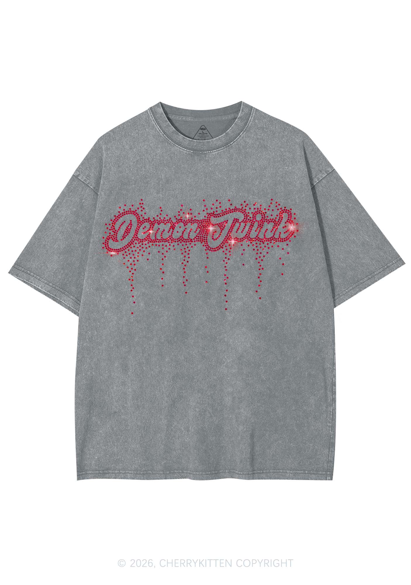 Rhinestone Demon Twink Pride Y2K Shirts Washed Tee Cherrykitten