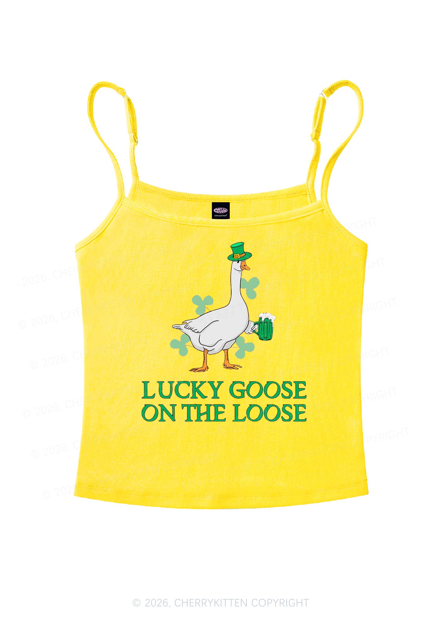 Lucky Goose On The Loose St Patricks Y2K Spaghetti Strap Cami Cherrykitten