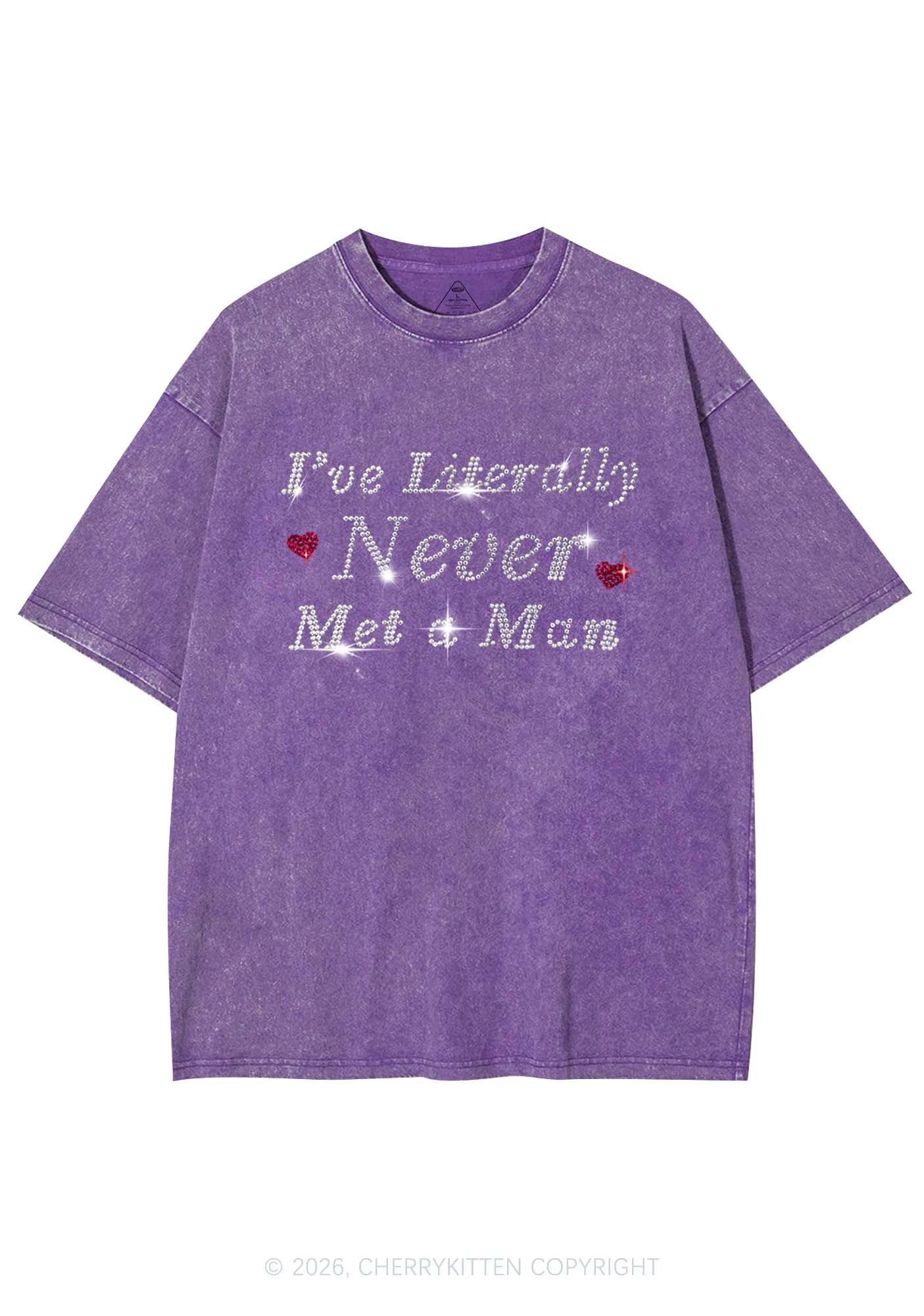 Rhinestone Never Met A Man Pride Y2K Shirts Washed Tee Cherrykitten