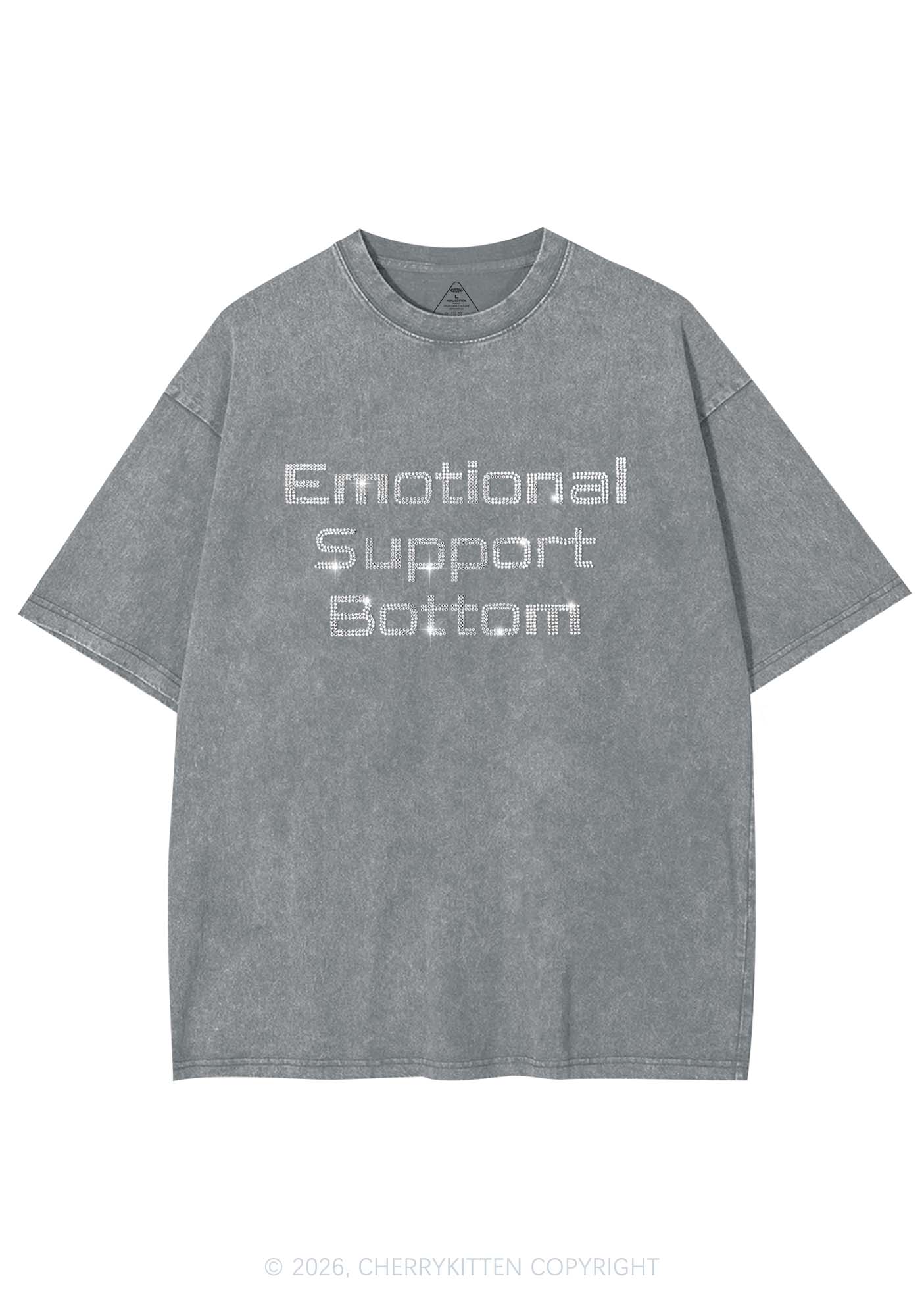 Rhinestone Emotional Support Bottom Pride Y2K Shirts Washed Tee Cherrykitten