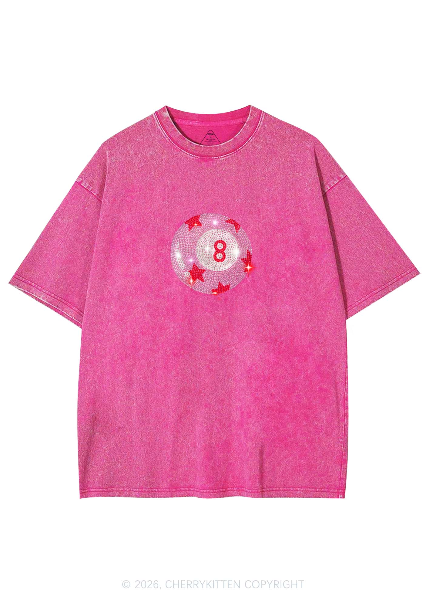 Rhinestone Pink Eight Ball Star Y2K Shirts Washed Tee Cherrykitten