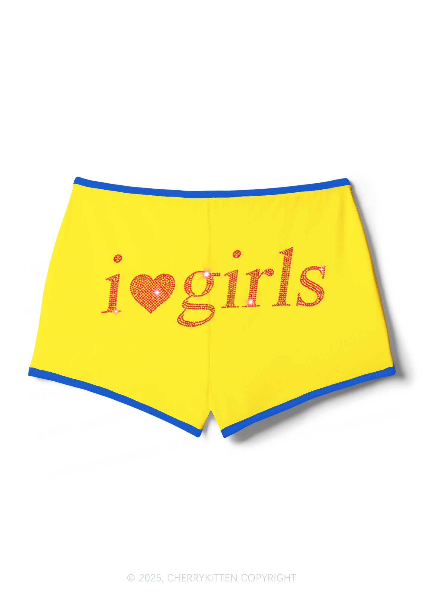 Rhinestone I Love Girls Y2K Booty Shorts Cherrykitten