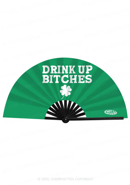 Drink Up Bxxch St Patricks Y2K Rave Hand Fan Cherrykitten