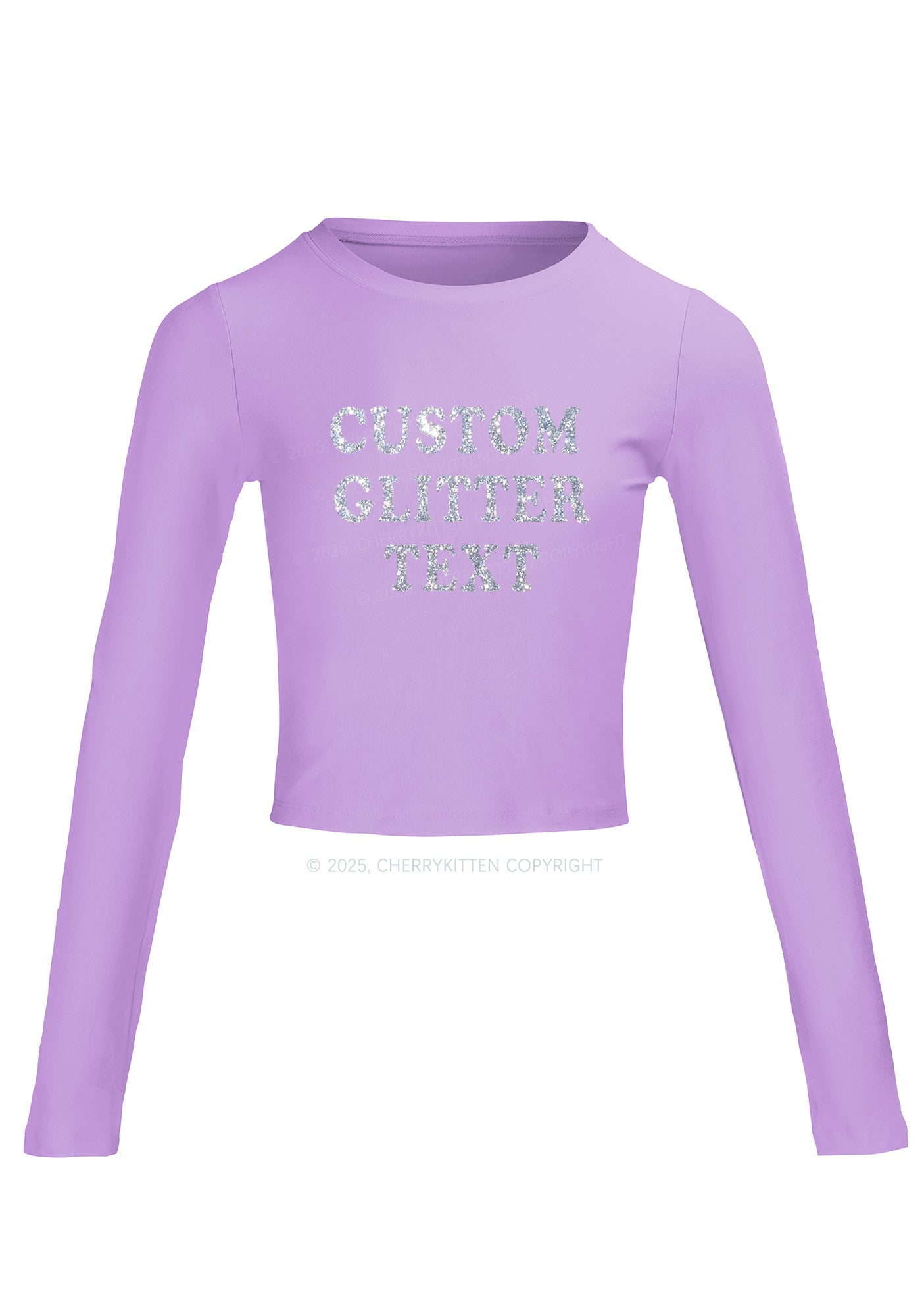 Custom Text Glitter Y2K Long Sleeve Crop Top Cherrykitten