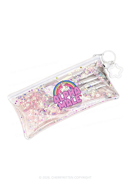 Rainbow Unicorn Alpha Male Y2K Quicksand Transparent Pencil Pouch Cherrykitten