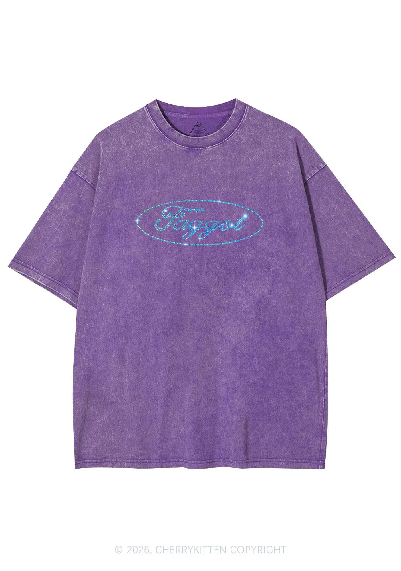 Rhinestone Oval Faggot Pride Y2K Shirts Washed Tee Cherrykitten